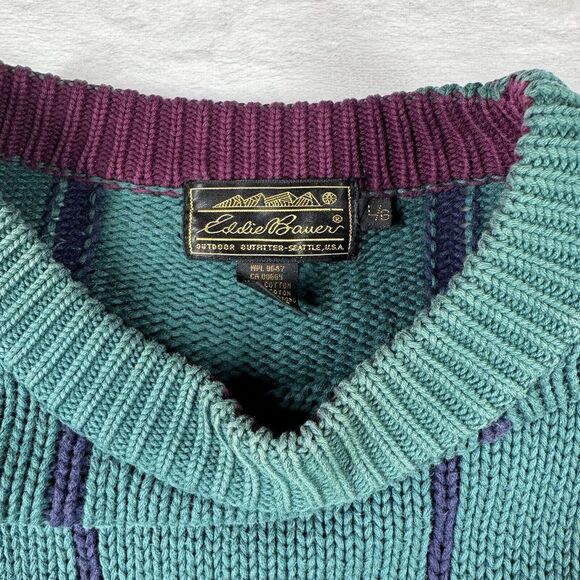 Vintage 90s Eddie Bauer Thick Knit Chunky Sweater Size L Green - Picture 5 of 12